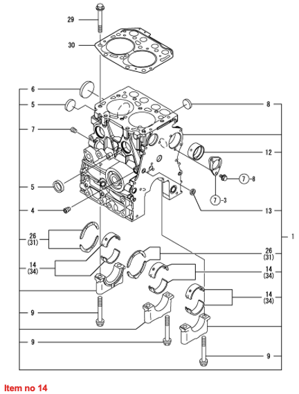 Set rulment principal standard pentru Yanmar 2TNV70, Komatsu 2D70E, Isuzu 2CA1,