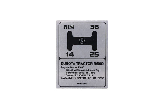 Kubota B6000 Aluminum nameplate English
